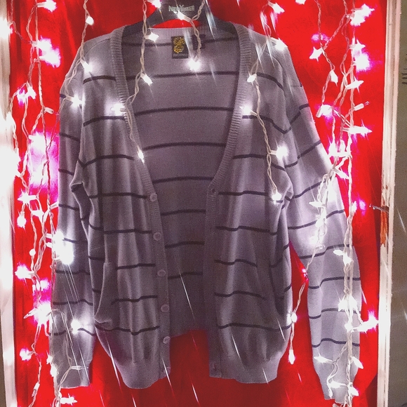 Escapism Cardigan Button Down Sweater w/Black 🖤 Strips & Gray. Size Medium. - Picture 3 of 4